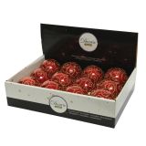 BUNKA IZ UMETNE MASE RDEČE BARVE Z ZLATIM DEKORJEM, PREMER 80 MM