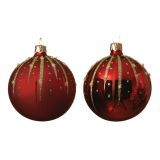 STEKLENA BUNKA FI 8 CM RDEČA Z DEKORJEM SORTIRANO