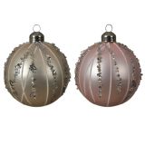 STEKLENE BUNKE V PERLA/ROZA BARVI Z DEKORJEM, 3 KOSI, PREMER 80 MM