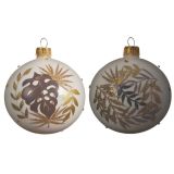 BELE STEKLENE BUNKE Z MOTIVOM LISTJA, PREMER 80 MM