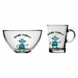 GARNITURA SKODELIC STEKLARNA HRASTNIK OTROŠKI SET HAPPY KIDS GOOD ROBOT 2/1