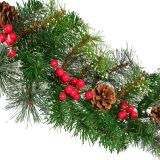 GIRLANDA DECORIS 270 CM, ZELENA S STORŽI IN RDEČE JAGODE