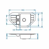 GRANITAL POMIVALNO KORITO ALVEUS NIAGARA 60, G11 ARCTIC 900X500 MM