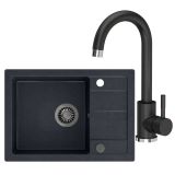 GRANITAL POMIVALNO KORITO QUADRON BEN 116 + KATE ČRN SET Z ARMATURO