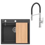 GRANITAL POMIVALNO KORITO QUADRON KURT 110 + ANDY ČRN SET Z ARMATURO