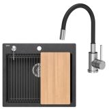 GRANITAL POMIVALNO KORITO QUADRON KURT 110 + MAGGIE ČRN SET Z ARMATURO