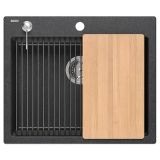 GRANITAL POMIVALNO KORITO QUADRON KURT 110 + MAGGIE ČRN SET Z ARMATURO