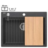 GRANITAL POMIVALNO KORITO QUADRON KURT 110 + MAGGIE ČRN SET Z ARMATURO