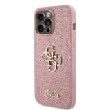 SILIKONSKI OVITEK ZA IPHONE 15 PRO MAX - GUESS ROZA Z BLEŠČICAMI IN ZLATIM LOGOM