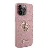 SILIKONSKI OVITEK ZA IPHONE 15 PRO MAX - GUESS ROZA Z BLEŠČICAMI IN ZLATIM LOGOM