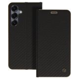 HAVANA PREMIUM PREKLOPNA TORBICA SAMSUNG GALAXY S25 5G - CARBON ČRNA Z ZLATIM ROBOM