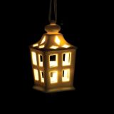 OKRASEK ZA JELKO GLOSSTYLE HIŠICA 11 CM BELE BARVE Z LED LUČKO