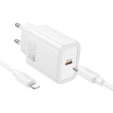 HOCO POLNILEC N60 GAN PD 20W TYPE C S KABLOM TYPE C NA LIGHTNING ZA IPHONE - BEL