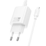 HOCO POLNILEC N61 GAN PD 20W USB-A, TYPE C S KABLOM TYPE C NA TYPE C ZA SAMSUNG - BEL