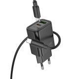 HOCO POLNILEC N63 GAN PD 30W USB-A, TYPE C S KABLOM TYPE C NA LIGHTNING ZA IPHONE - ČRN