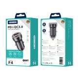JELLICO AVTOPOLNILEC F4 3.0A 20W TYPE C  / USB A S KABLOM 1M TYPE C - ČRN