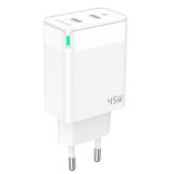 JELLICO C106 HIŠNI POLNILEC GAN QC / PD 45W VHOD 2X TYPE C S KABLOM TYPE C - ORIGINAL (EU BLISTER) - BEL