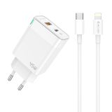 JELLICO C107 HIŠNI POLNILEC GAN QC / PD 45W VHOD USB A IN TYPE C S KABLOM LIGHTNING - ORIGINAL (EU BLISTER) - BEL