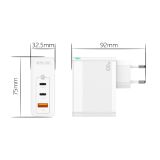 JELLICO HIŠNI ADAPTER C118 220V GUN QC 100W VHOD 1X USB A (22,5W) IN 2X TYPE C (1X 65W + 1X 35W) - BEL