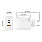 JELLICO HIŠNI ADAPTER C79 220V GUN QUICK CHARGE PD 65W VHOD 1X USB A IN 2X TYPE C - BEL