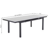 KOVINSKA MIZA SANIBEL ALU/STEKLO 180/240X100 TEMNO SIVA