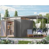 KOVINSKA VRTNA HIŠKA KARIBU AURUM 3.5 SIVI ALUMINIJ Z 2 M PODALJŠKOM STREHE