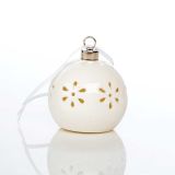 OKRASEK ZA JELKO GLOSSTYLE KROGLA BELA FI 7 CM Z LED LUČKO IZ PORCELANA