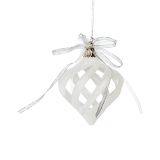 OKRASEK ZA JELKO GLOSSTYLE KROGLA BELA S PENTLJO 7X10 CM SORTIRANO