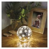 LED BOŽIČNA STEKLENA KROGLA ' SNEŽINKE, 12 CM, 3X AA, NOTRANJI, TOPLA BELA, ČASOVNIK