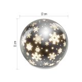 LED BOŽIČNA STEKLENA KROGLA ' SNEŽINKE, 12 CM, 3X AA, NOTRANJI, TOPLA BELA, ČASOVNIK