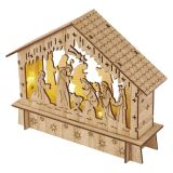 LED BOŽIČNE JASLICE LESENE, 15 CM, 2X AA, NOTRANJE, TOPLA BELA, ČASOVNIK