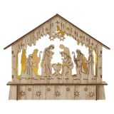 LED BOŽIČNE JASLICE LESENE, 15 CM, 2X AA, NOTRANJE, TOPLA BELA, ČASOVNIK