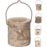 SVEČNIK EH LESEN 8X8 CM, Z ODPRTINO V OBLIKI ZVEZDE ALI SRCA