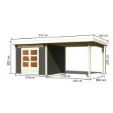 LESENA HIŠKA KARIBU KANDERN 6 + MONTAŽNA STREHA 3,20M BARVA LESA 274X274X222