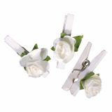 LESENI USTVARJAL. DODATKI RAYHER LESENE ŠČIPALKE Z VRTNICO BELE, 12 KOSOV