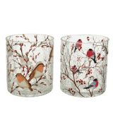 SVEČNIK LOMLJENO STEKLO, PTICE 2 MOTIVA, 7X8.4 CM