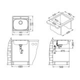 NERJAVNO POMIVALNO KORITO ALVEUS MORE 10, NAT 560X500 MM