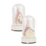 NAMIZNA DEKORACIJA R+W HIŠICA V KUPOLI 13 CM BATERIJE L44 BELA-ROZA