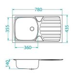 NERJAVNO POMIVALNO KORITO ALVEUS BASIC 170, LEINEN 780X435 MM IZTOK 38.1 MM