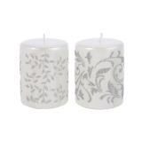 OKROGLA SVEČA 7 CM Z DEKORJEM BELA