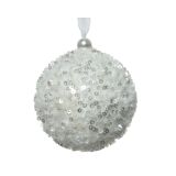 OKRASEK ZA JELKO DECORIS KROGLA, 8 CM, BELA Z BLEŠČICAMI