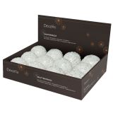 OKRASEK ZA JELKO DECORIS KROGLA, 8 CM, BELA Z BLEŠČICAMI
