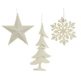 OKRASEK ZA JELKO DECORIS ZVEZDA/SNEŽINKA/JELKA BELE BARVE, SORT