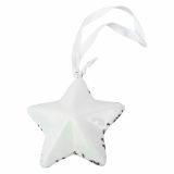OKRASEK ZA JELKO GLOSSTYLE ZVEZDA KERAMIČNA 6.3 CM BELA Z OBROBO