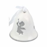 OKRASEK ZA JELKO GLOSSTYLE ZVONEC KERAMIČNI 5 CM BEŽ S SIVIM DEKORJEM