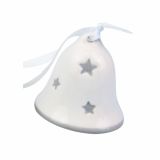 OKRASEK ZA JELKO GLOSSTYLE ZVONEC KERAMIČNI 5 CM BEŽ S SIVIM DEKORJEM