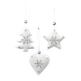 OKRASEK ZA JELKO R+W KOVINSKI BELE BARVE 8 CM ZVEZDA/SRCE/DREVO