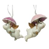 OKRASEK ZA JELKO ZAJEC Z DEŽNIKOM, ROZA BARVE, SORT