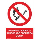 OPOZORILNI ZNAK WALTECO PREPOVED KAJENJA IN UPORABA ODPRTEGA OGNJA