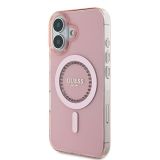 ORIGINALNI GUESS OVITEK GUHMP16SPFTDTEP ZA IPHONE 16 - MAGSAFE - ROZA S KRISTALČKI